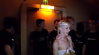 Blonde babe gets group pissing