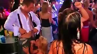 Sexy party hoe mouth fucking shaft on knees at orgy